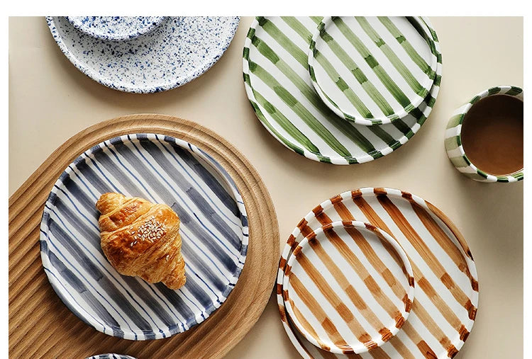 Simple Striped Ceramic Teacup Hotel Café Porcelain Coffee Cup 280ml Office Mug Breakfast Bread Dessert Mug Gift Table Decoration