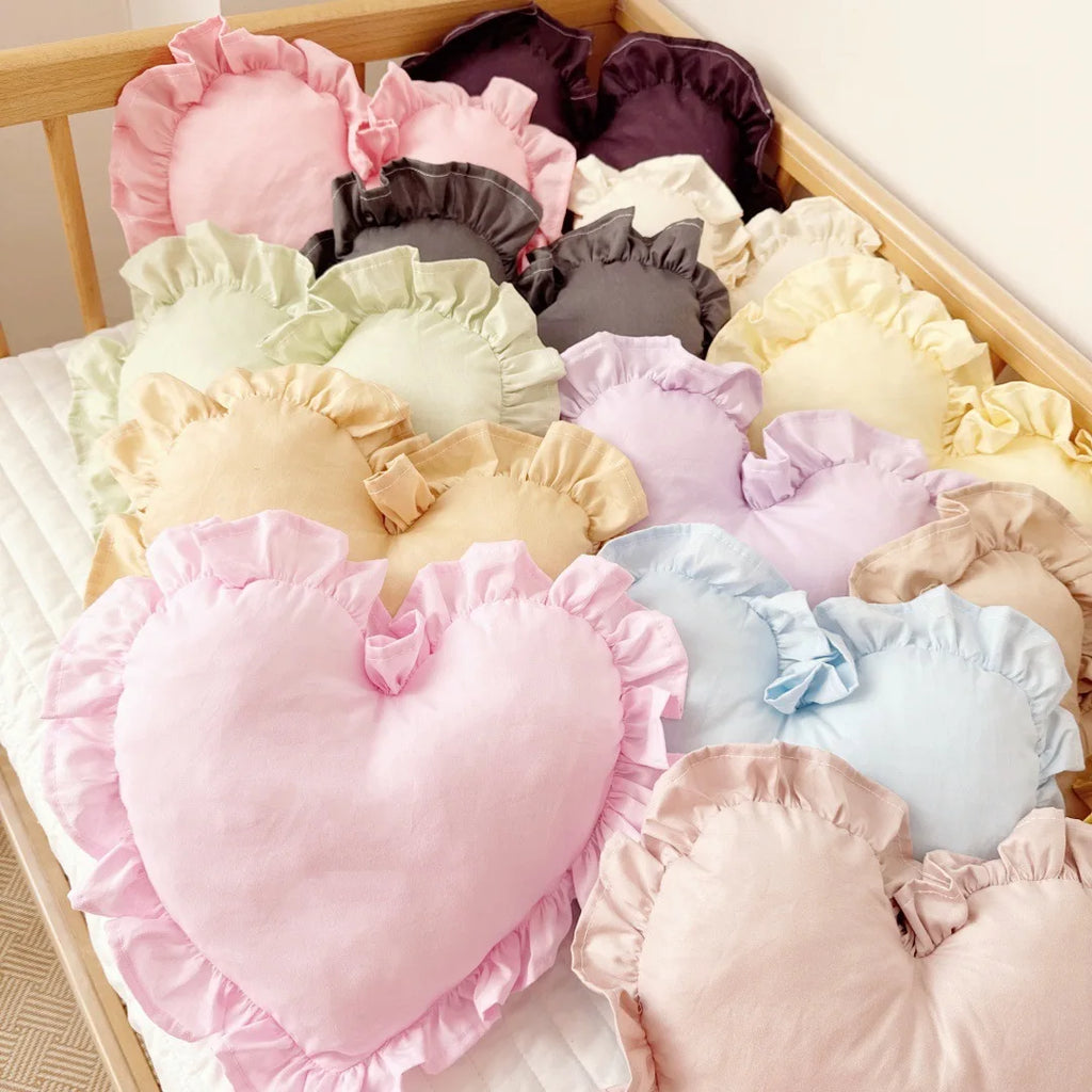 Personalized Customized Lovely Heart Cushion Pillows Ruffled Love Heart Shape Sofa Cushion Pillow Kids Room Baby Shower Gifts