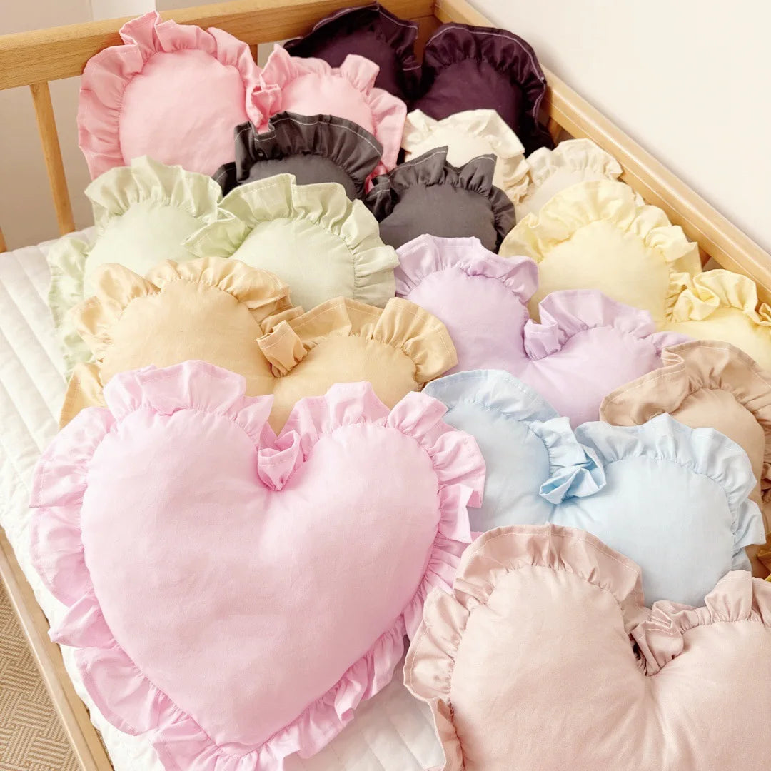 Personalized Customized Lovely Heart Cushion Pillows Ruffled Love Heart Shape Sofa Cushion Pillow Kids Room Baby Shower Gifts