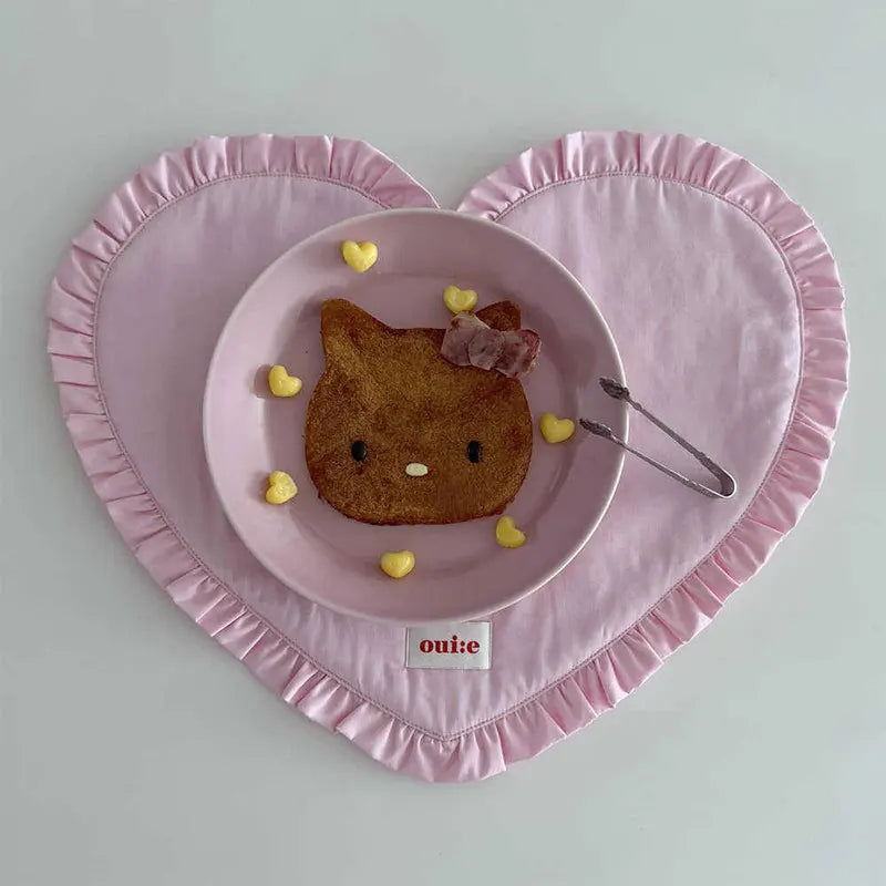 42x32cm Loving Heart Shape Napkin Pleat Edge Design Kitchen Desktop Mat Food Background Cloth Napkin Multi Color