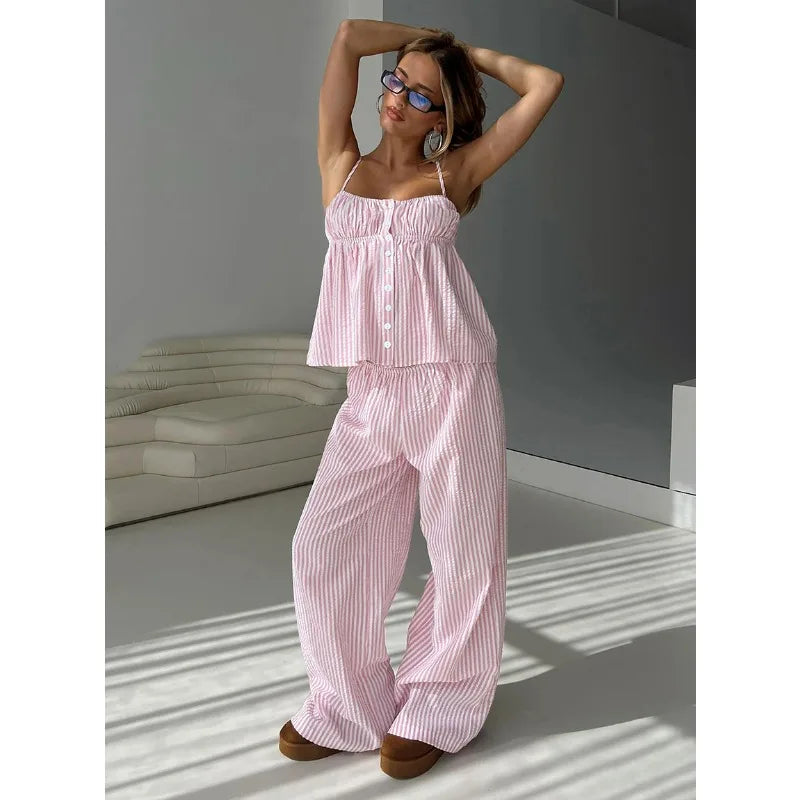 Striped Halter Top Pajama Set