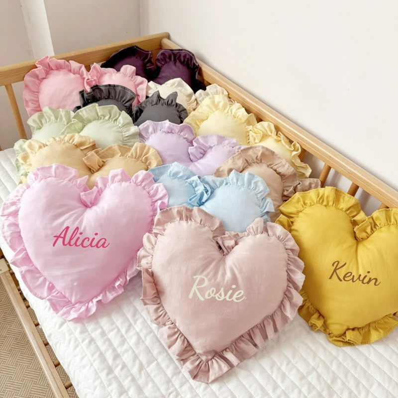 Personalized Customized Lovely Heart Cushion Pillows Ruffled Love Heart Shape Sofa Cushion Pillow Kids Room Baby Shower Gifts