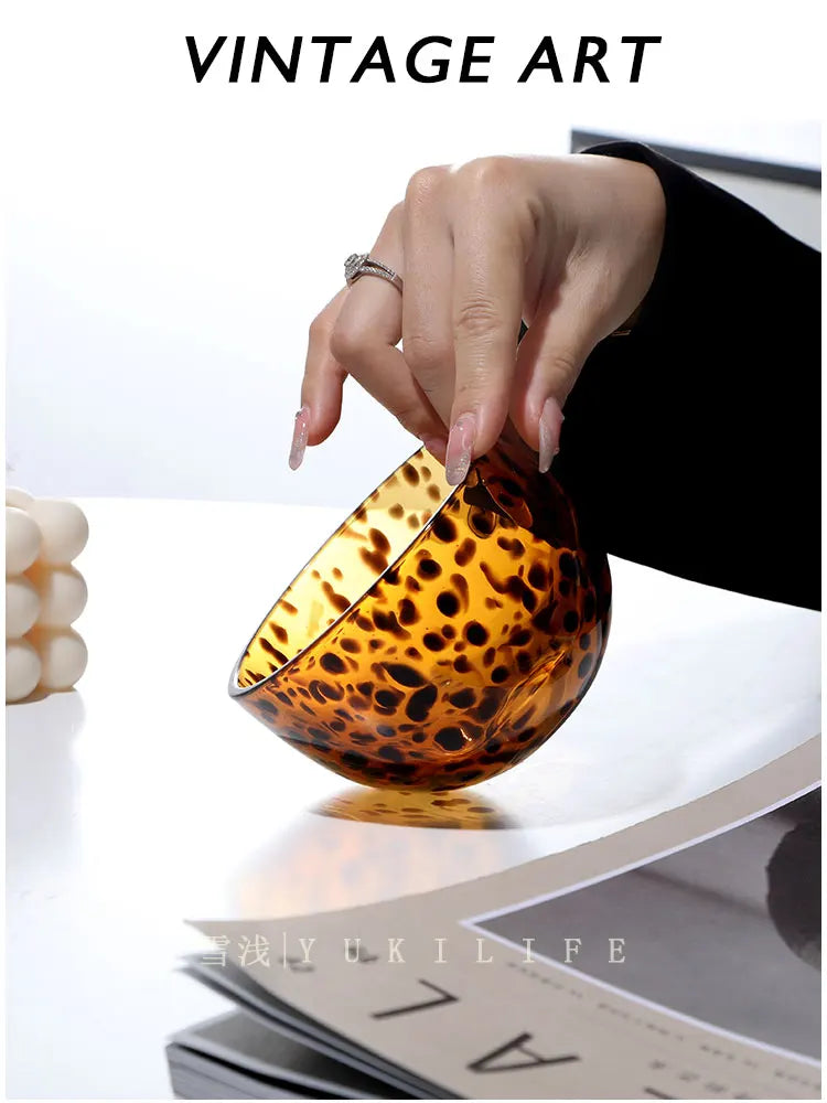 Amber Leopard Print Cup Salad Bowl Dessert Bowl Glass Bowl Glassware Handmade Egg Shape Water Teacup Wine Goblet Beer Mug