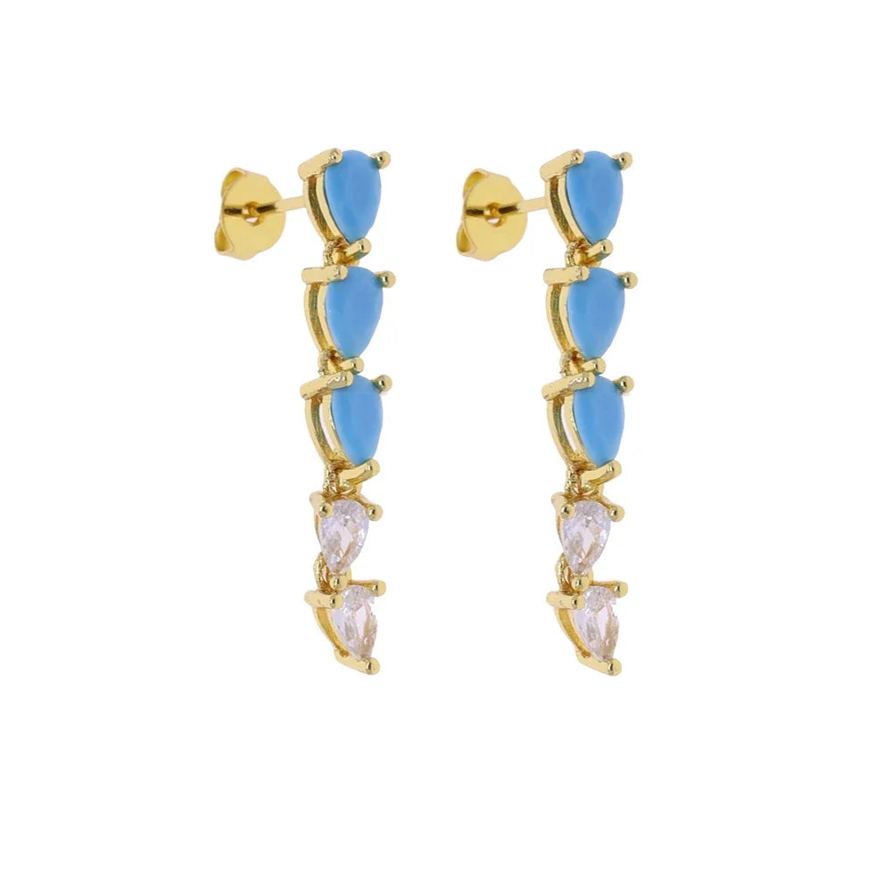 High Quality Geometric Turquoises CZ Paved Earring Hoop Premium Blue Drop Dangle Earrings for Women Wedding Luxury Jewelry Girls