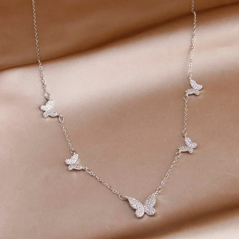 Classic Cubic Zircon Butterfly Pendant&necklaces for Women Fashion Brand Jewelry Crystal Insect Chain Choker Necklaces