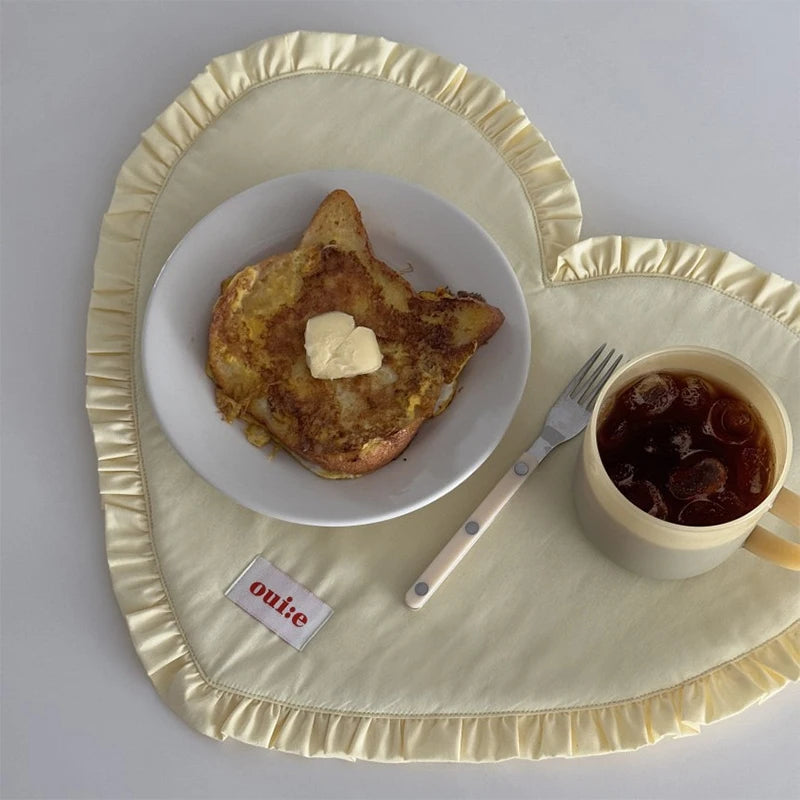 42x32cm Loving Heart Shape Napkin Pleat Edge Design Kitchen Desktop Mat Food Background Cloth Napkin Multi Color