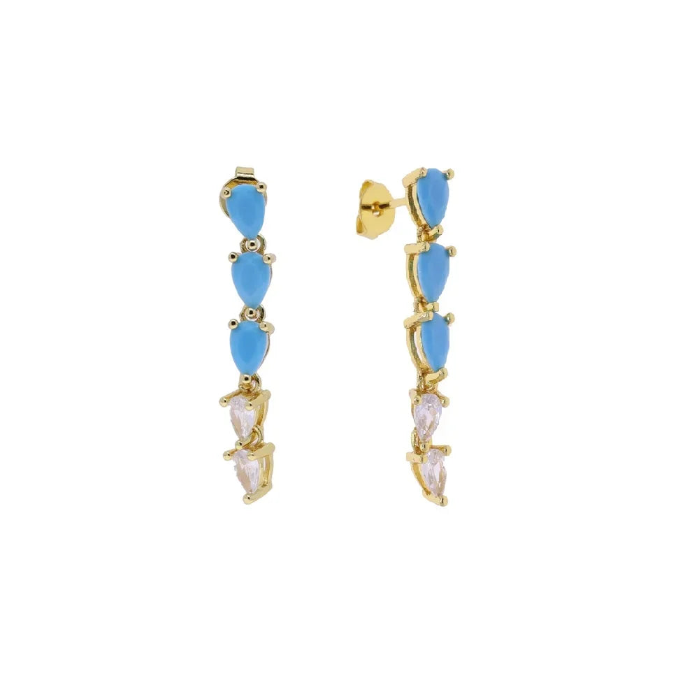 High Quality Geometric Turquoises CZ Paved Earring Hoop Premium Blue Drop Dangle Earrings for Women Wedding Luxury Jewelry Girls