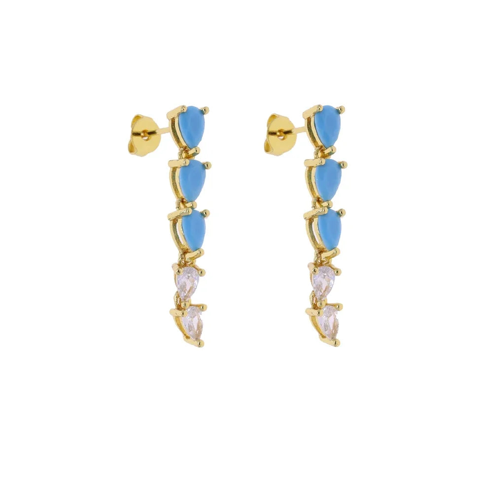 High Quality Geometric Turquoises CZ Paved Earring Hoop Premium Blue Drop Dangle Earrings for Women Wedding Luxury Jewelry Girls