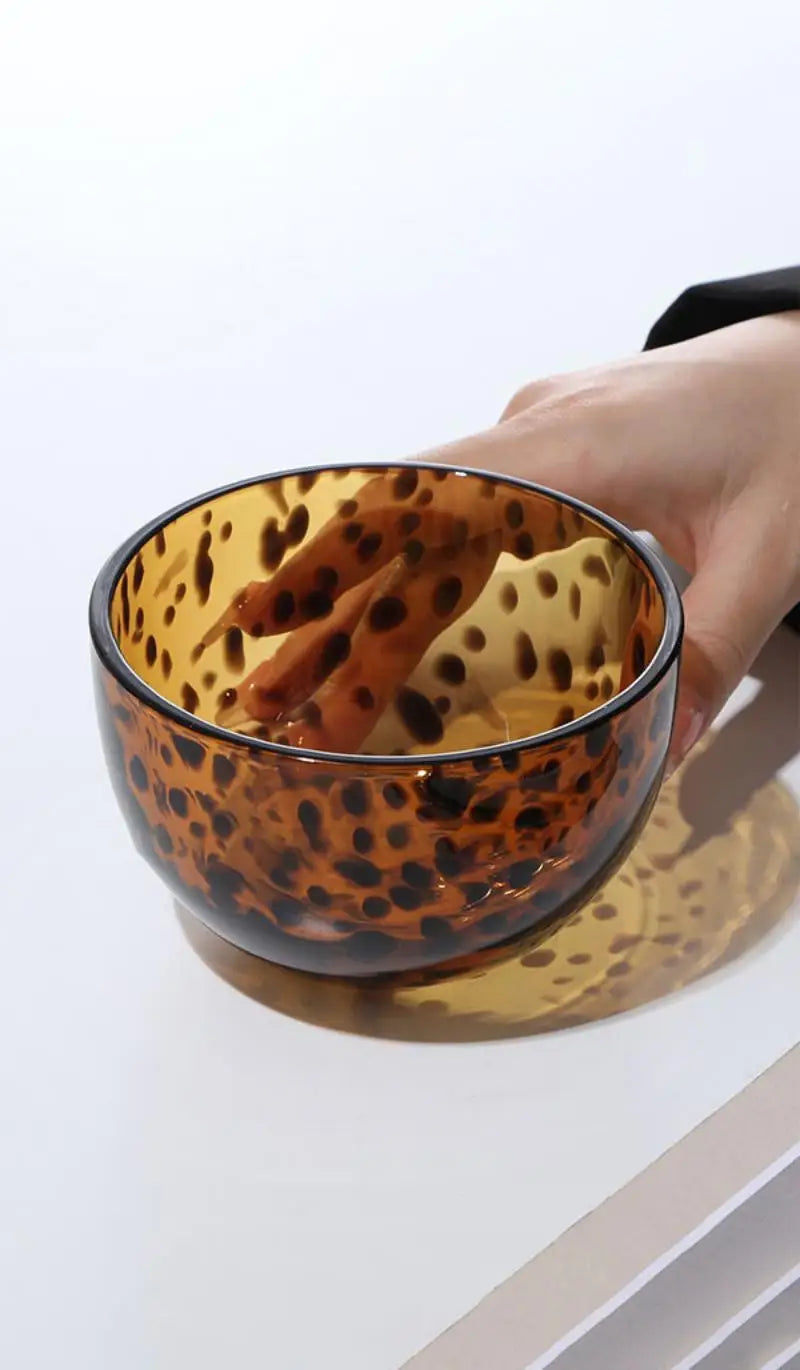 Amber Leopard Print Cup Salad Bowl Dessert Bowl Glass Bowl Glassware Handmade Egg Shape Water Teacup Wine Goblet Beer Mug