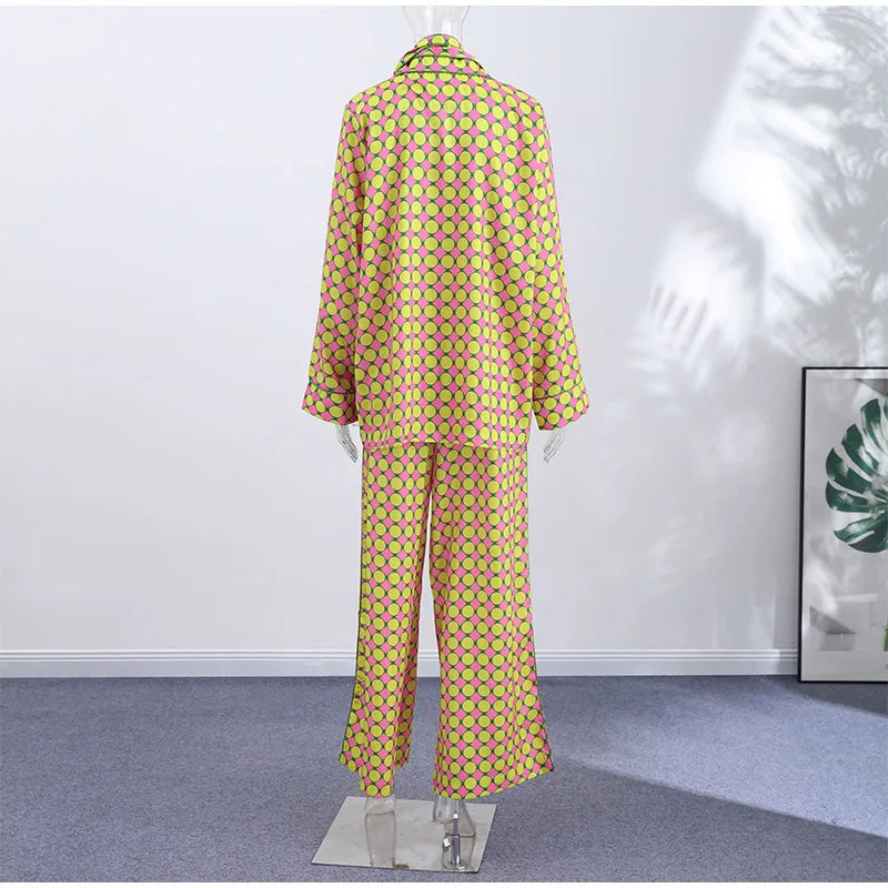 Vacation Geometric Printed Loose Pants Set