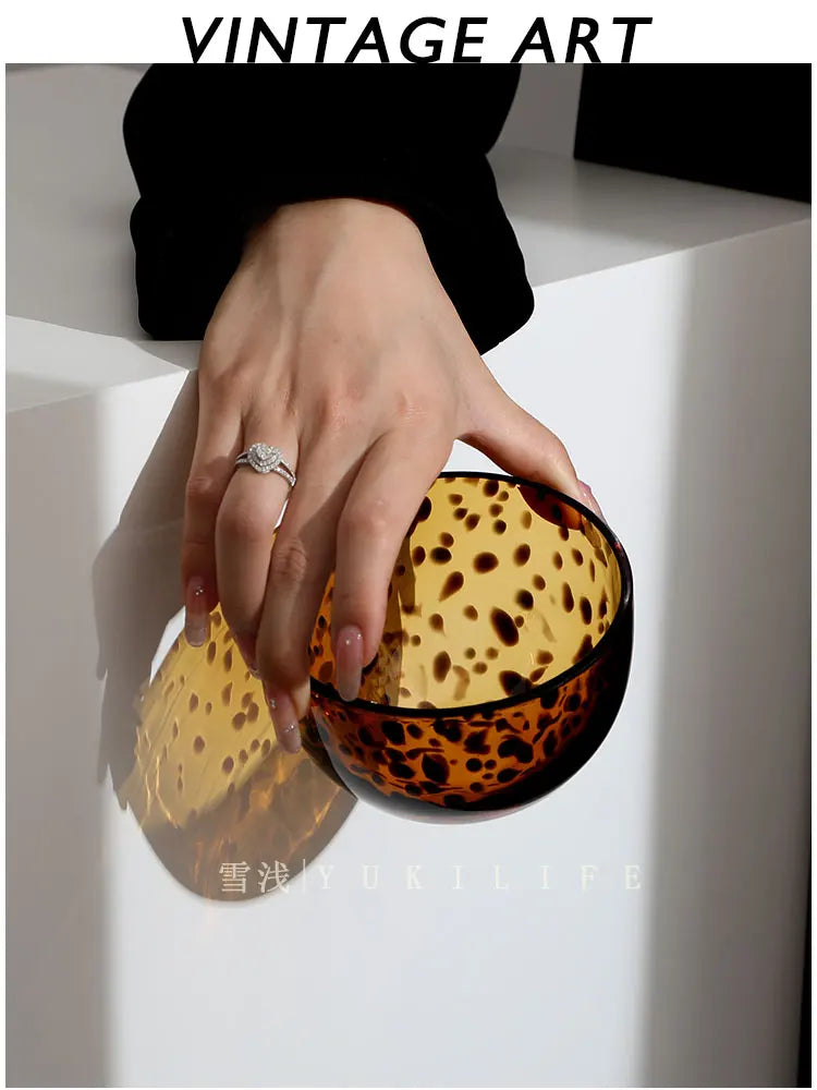 Amber Leopard Print Cup Salad Bowl Dessert Bowl Glass Bowl Glassware Handmade Egg Shape Water Teacup Wine Goblet Beer Mug