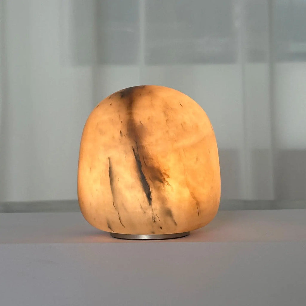 Modern simple 100% natural marble round marble charging table lamp living room designer small apartment decorative lamp