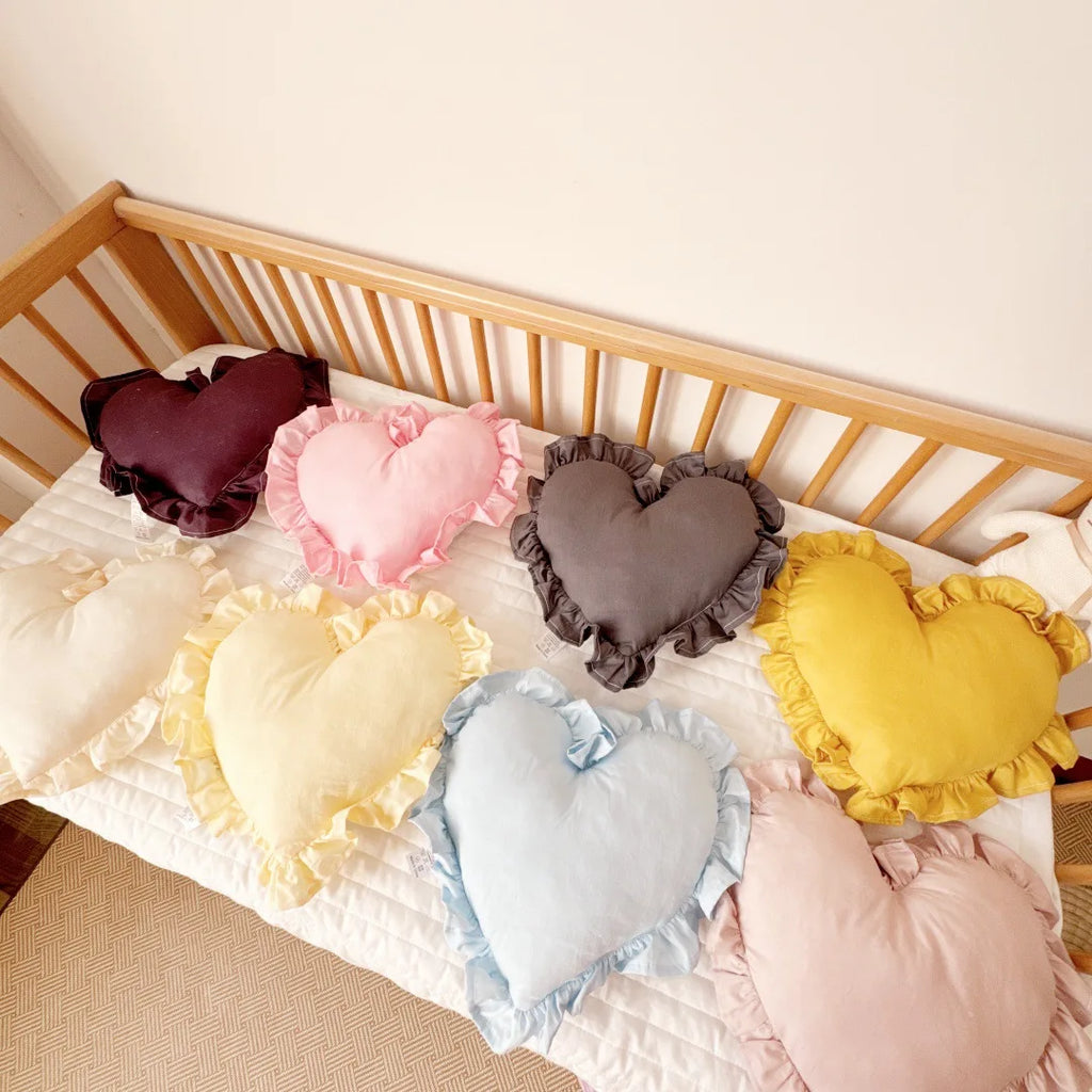 Personalized Customized Lovely Heart Cushion Pillows Ruffled Love Heart Shape Sofa Cushion Pillow Kids Room Baby Shower Gifts