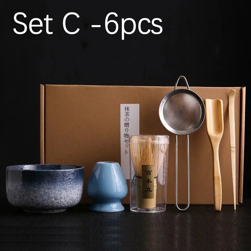 4/6/7PCS Japanese Matcha Blender Set with Bamboo Whisk Matcha Brush Teaspoon Kiln for Beverage Shop DIY Tea-Making Tools
