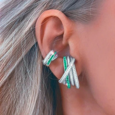 2026 New Fashion Women Jewelry Micro Pave Green Red White CZ Geometric Circle Bar Stud Earring