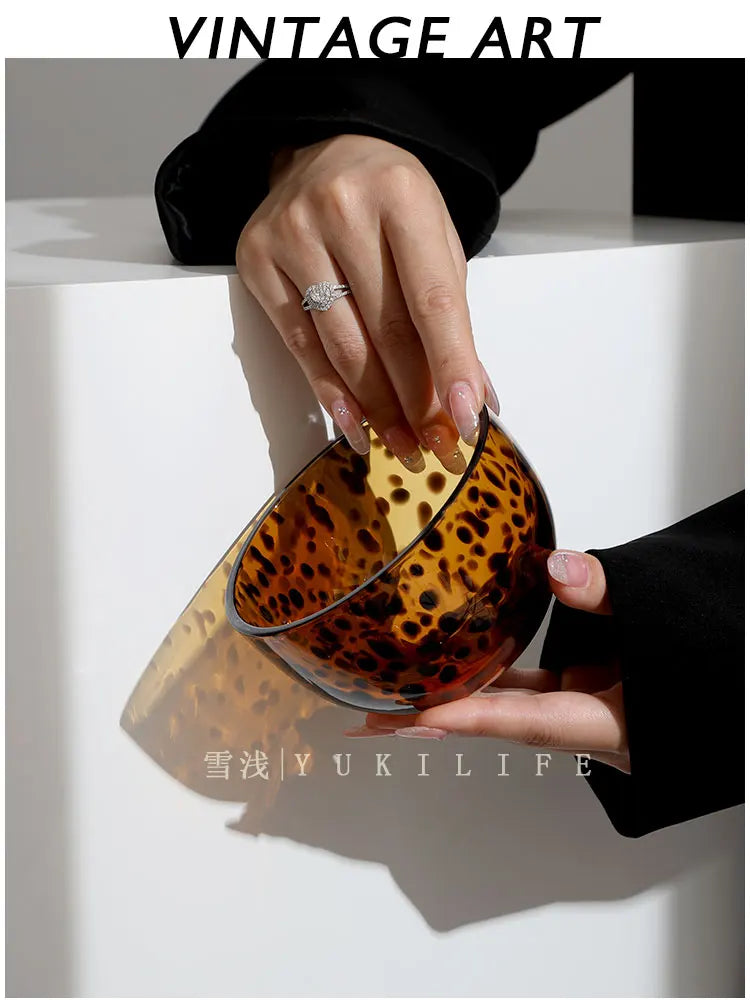 Amber Leopard Print Cup Salad Bowl Dessert Bowl Glass Bowl Glassware Handmade Egg Shape Water Teacup Wine Goblet Beer Mug