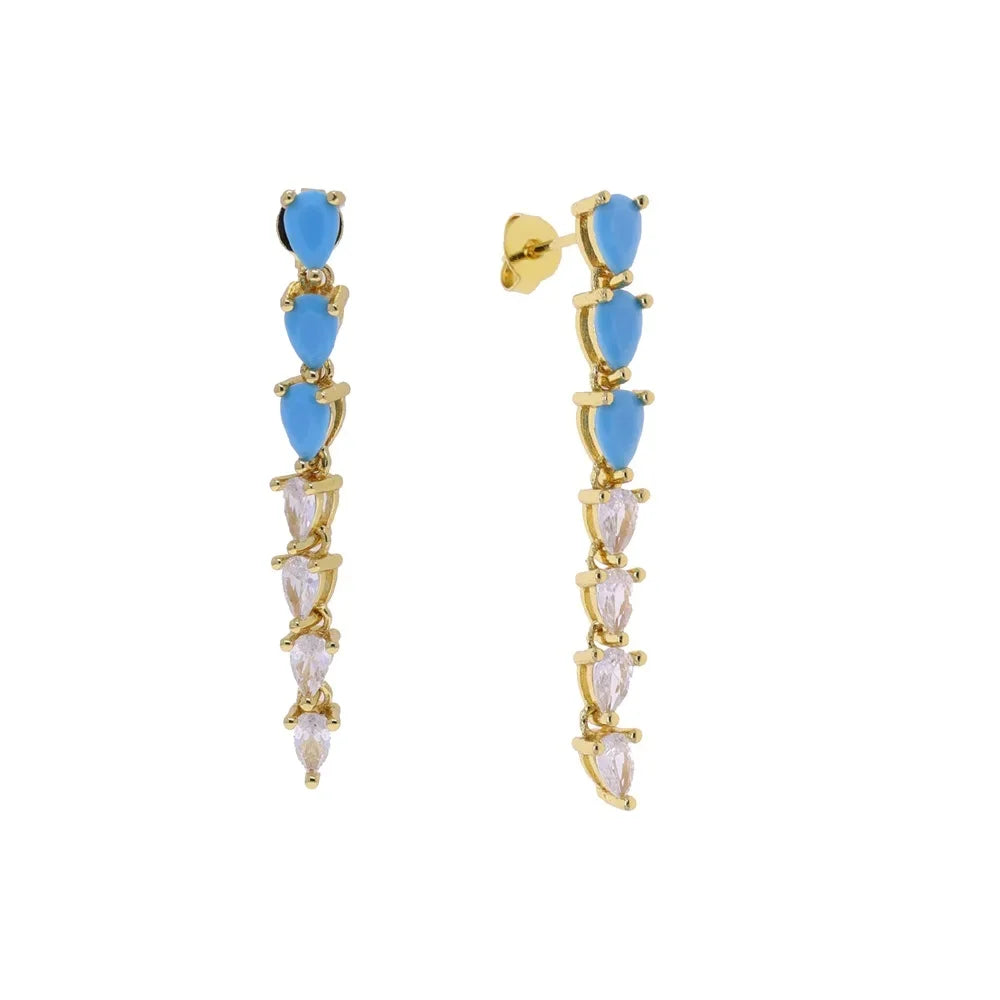 High Quality Geometric Turquoises CZ Paved Earring Hoop Premium Blue Drop Dangle Earrings for Women Wedding Luxury Jewelry Girls