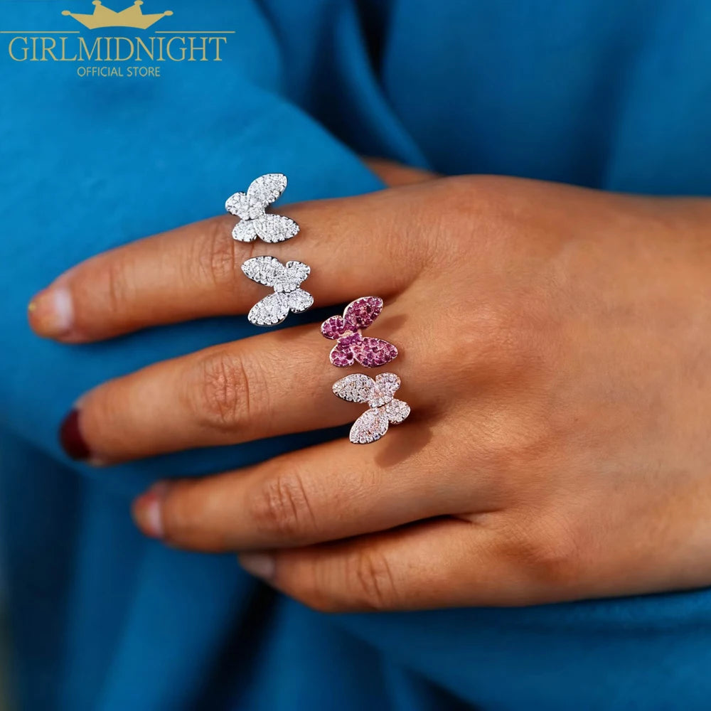 2026 High Quality Summer Delicate Cute Lovely Double Butterfly Animal Ring For Women Girl Fashion Open Adjust Size Party Jewelry
