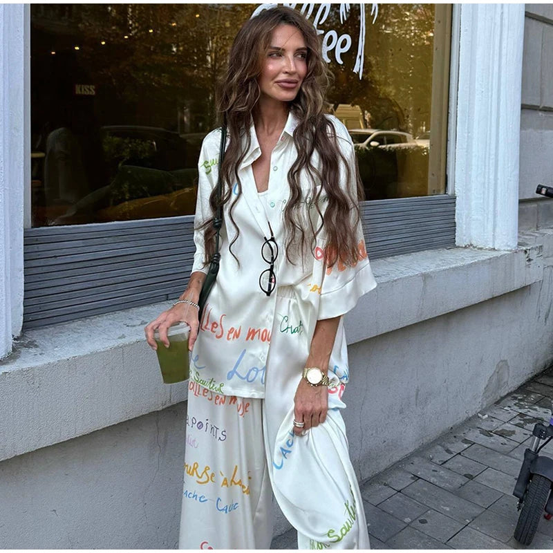 Vacation Geometric Printed Loose Pants Set