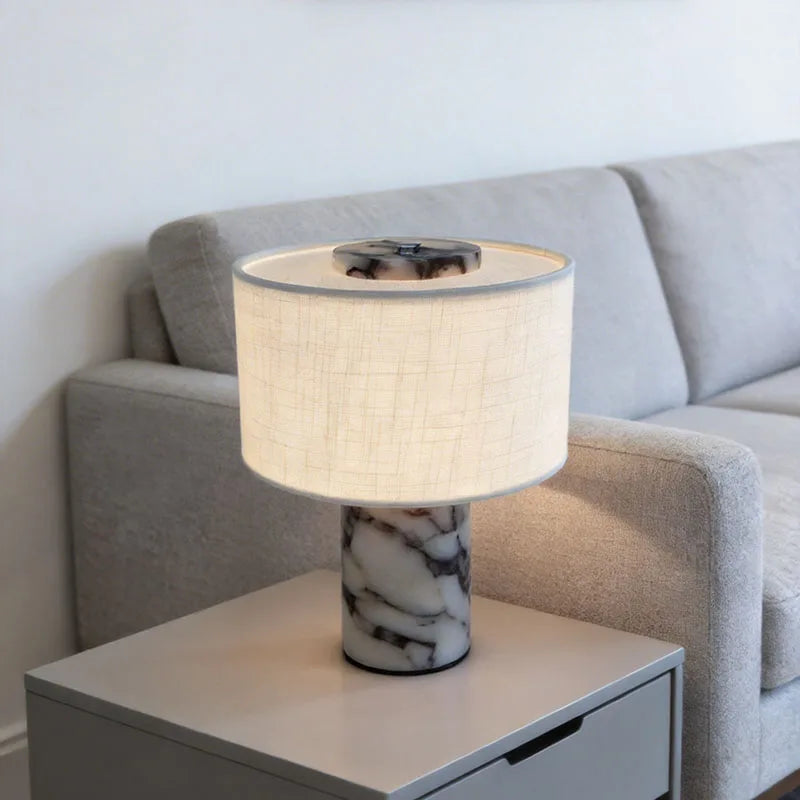 Luxury Marble Table Lamp with Fabric Shade | Modern Decorative Bedside Light for Living Room & Bedroom