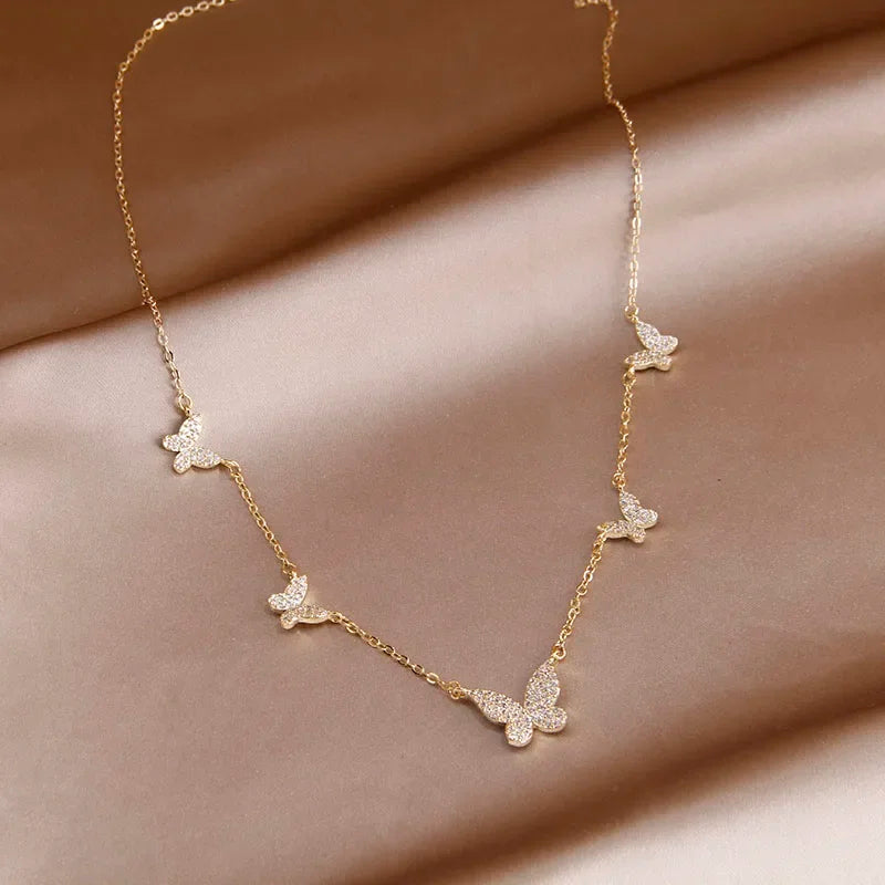 Classic Cubic Zircon Butterfly Pendant&necklaces for Women Fashion Brand Jewelry Crystal Insect Chain Choker Necklaces