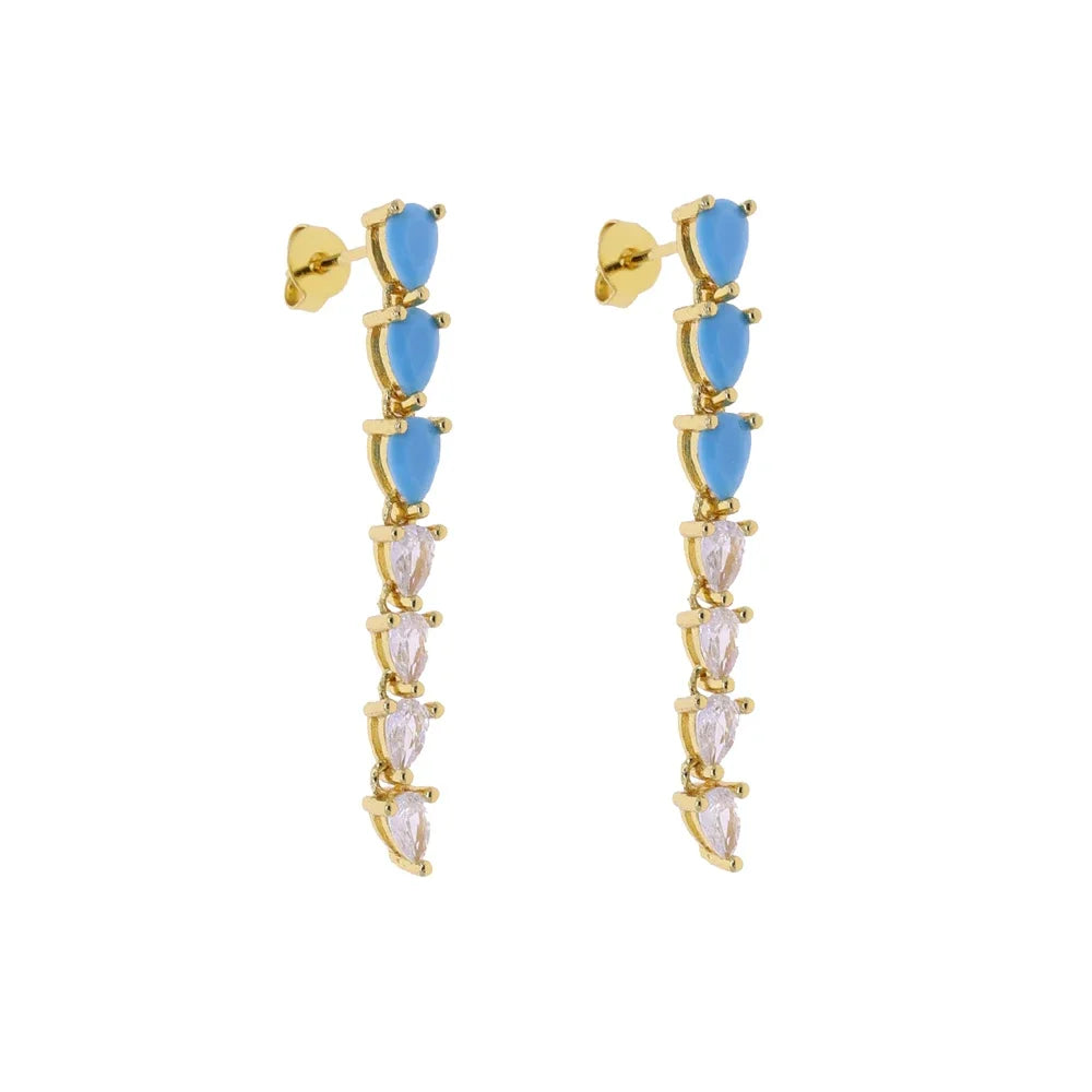 High Quality Geometric Turquoises CZ Paved Earring Hoop Premium Blue Drop Dangle Earrings for Women Wedding Luxury Jewelry Girls
