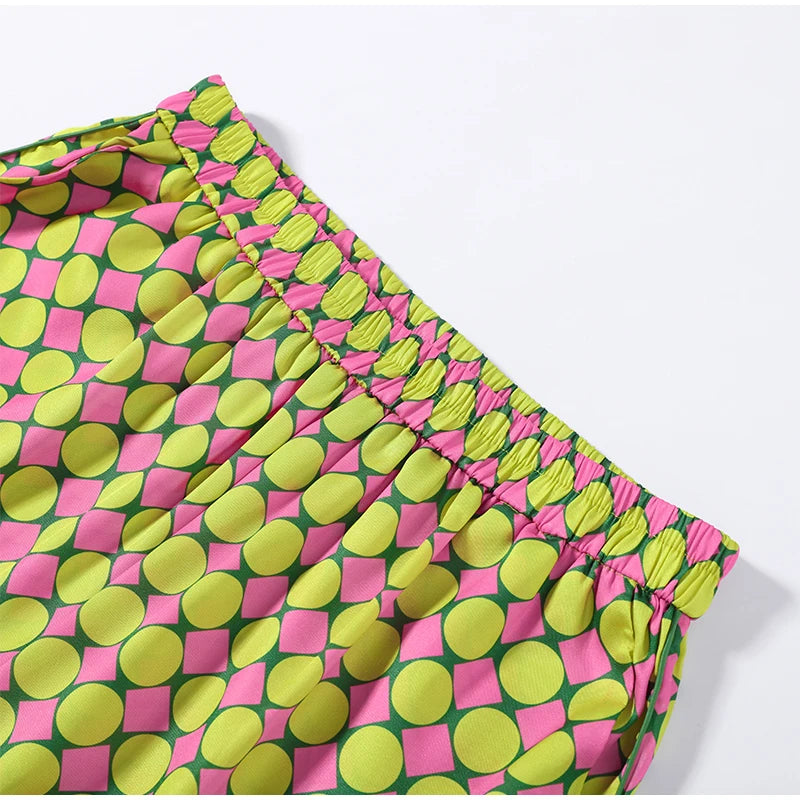 Vacation Geometric Printed Loose Pants Set