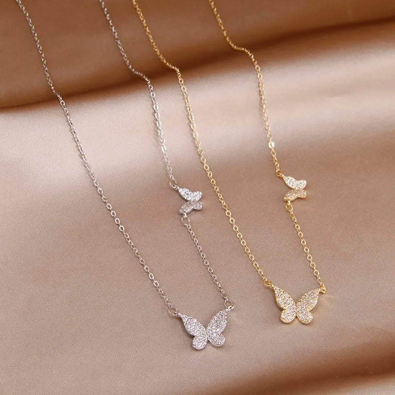 Classic Cubic Zircon Butterfly Pendant&necklaces for Women Fashion Brand Jewelry Crystal Insect Chain Choker Necklaces
