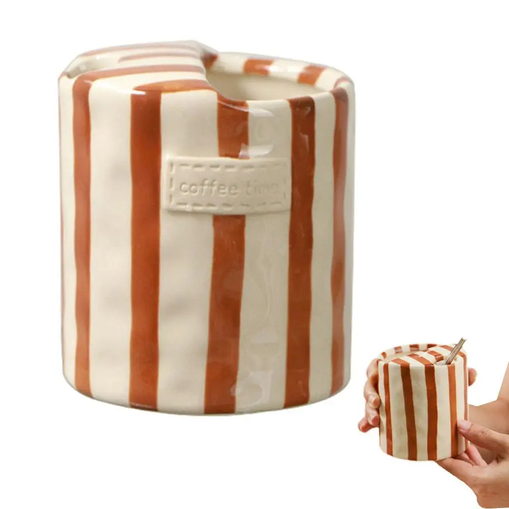 Vintage Stripe Hand Painted Ceramic Mug Creative Dual Compartment Coffee Cup for Office Afternoon Tea Breakfast
