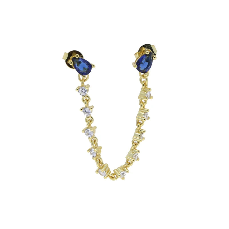 2 Hole Double Piercing Dangle Drop Fashion Women Earring Gold Plated Colorful Teardrop CZ Tassel Charm Jewelry