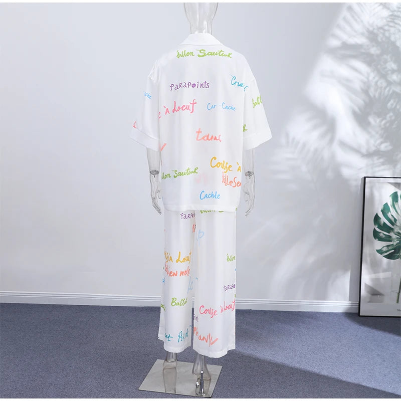 Vacation Geometric Printed Loose Pants Set