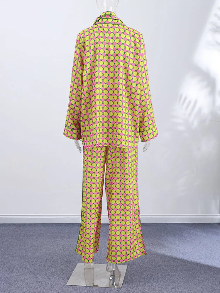 Vacation Geometric Printed Loose Pants Set