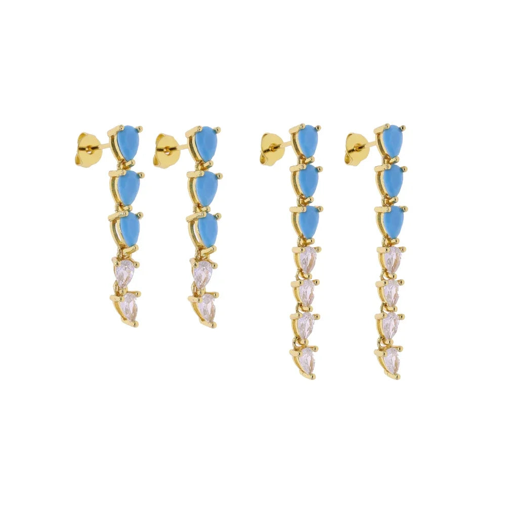 High Quality Geometric Turquoises CZ Paved Earring Hoop Premium Blue Drop Dangle Earrings for Women Wedding Luxury Jewelry Girls