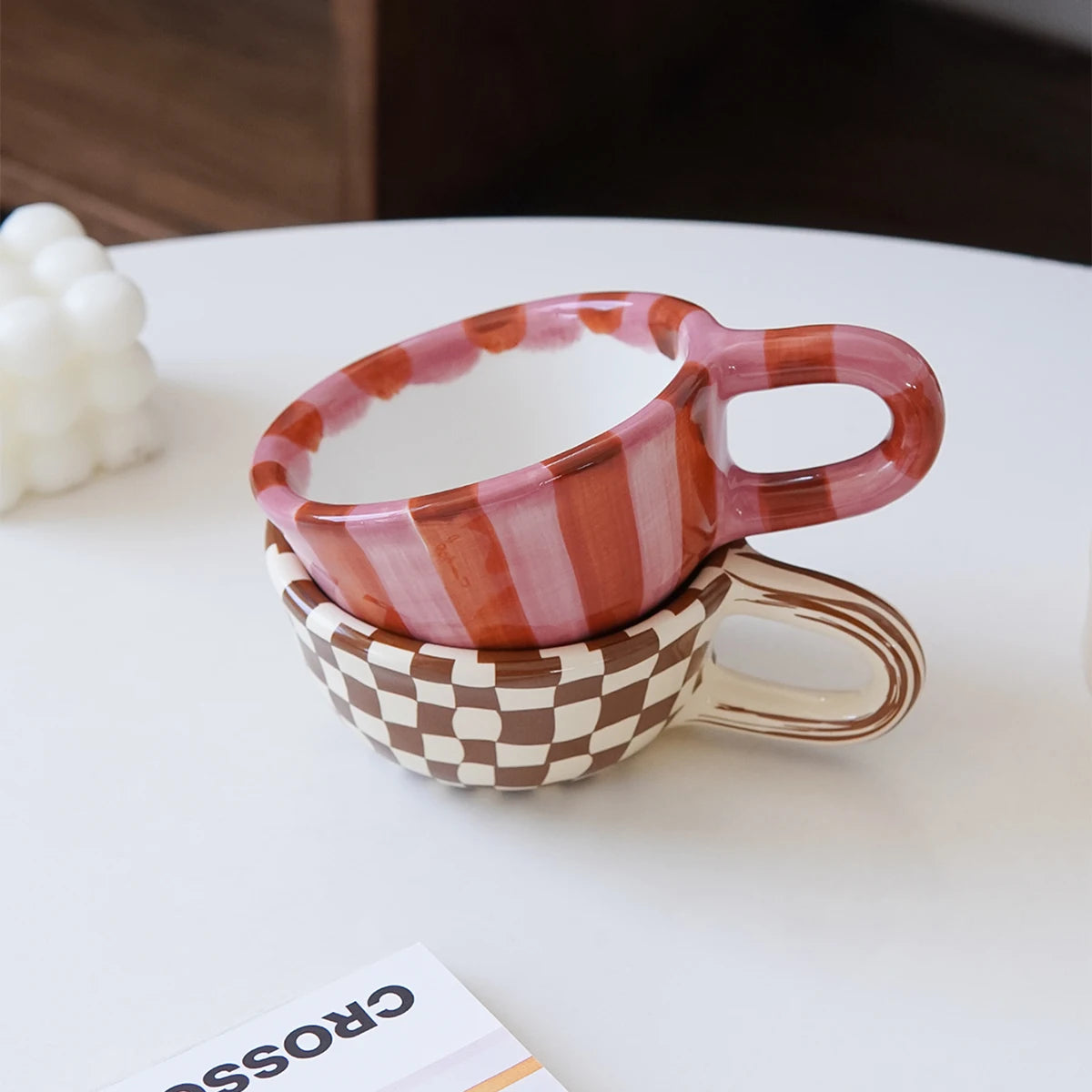 1Pc Rose Striped Ceramic Mug, Striped Ceramic Coffee Cup, Exquisite and Beautiful, Suitable for Daily Use at Home, for Drinking Water, Breakfast Milk Cup, Afternoon Tea Coffee Latte Art Cup, Gift Item