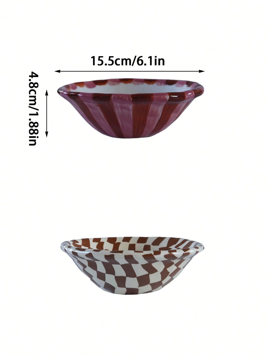 1Pc Rose Striped Ceramic Bowl, Creative Design Hand-Painted Checkerboard Ceramic Dessert Bowl, Exquisite and Aesthetically Pleasing, Suitable for Daily Household Tableware, Ice Cream Bowls for Restaurants and Cafes, Afternoon
