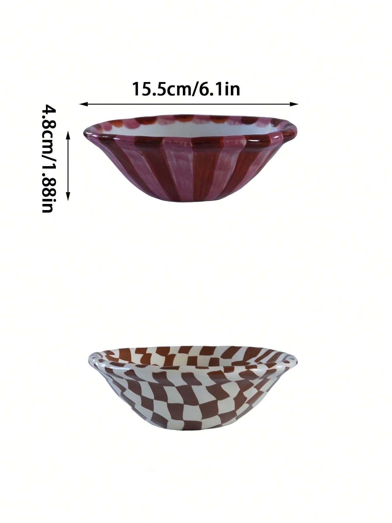 1Pc Rose Striped Ceramic Bowl, Creative Design Hand-Painted Checkerboard Ceramic Dessert Bowl, Exquisite and Aesthetically Pleasing, Suitable for Daily Household Tableware, Ice Cream Bowls for Restaurants and Cafes, Afternoon