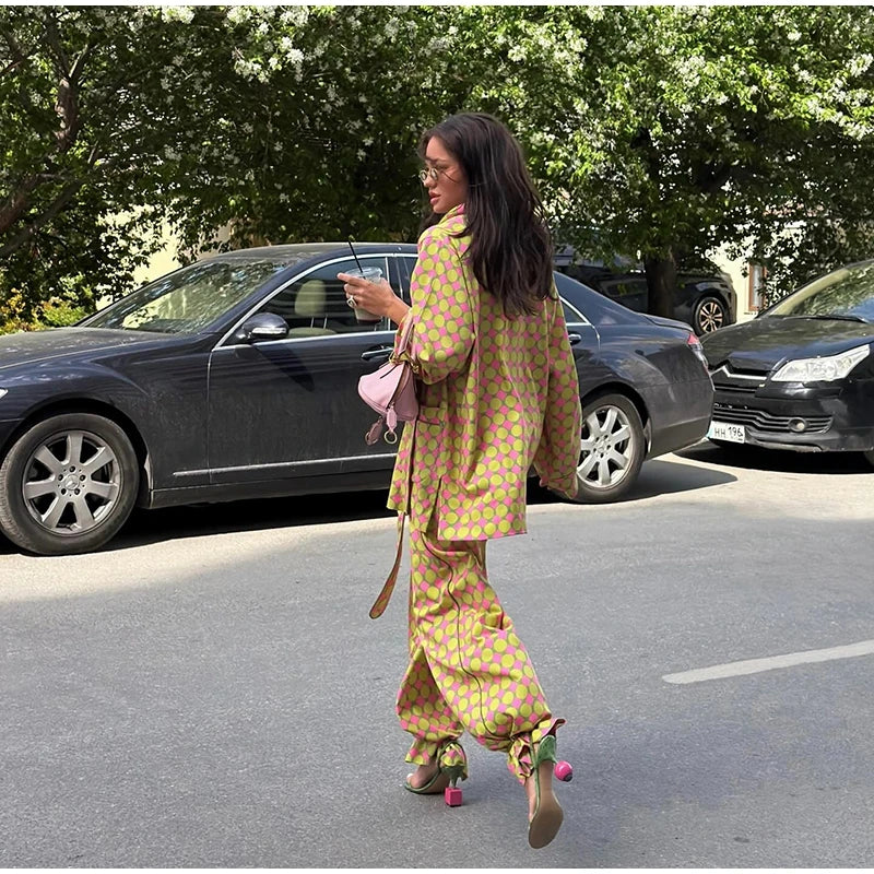 Vacation Geometric Printed Loose Pants Set
