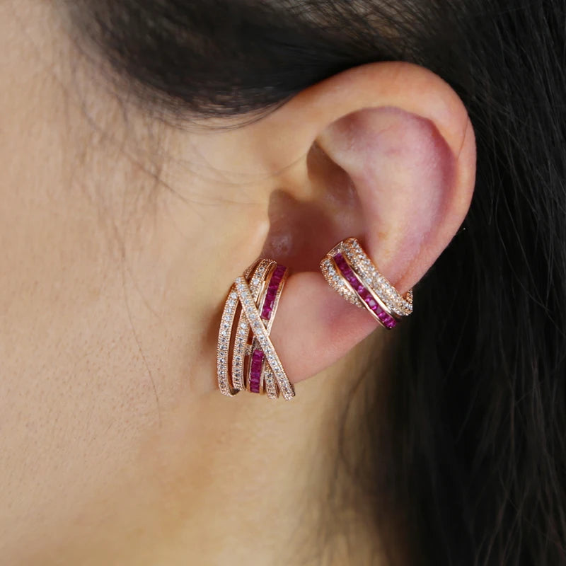 2026 New Fashion Women Jewelry Micro Pave Green Red White CZ Geometric Circle Bar Stud Earring