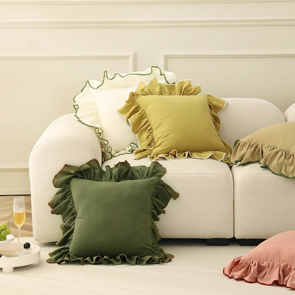 Cotton Ruffle Cushion Cover