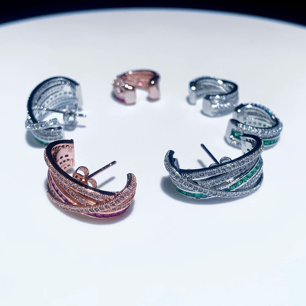 2026 New Fashion Women Jewelry Micro Pave Green Red White CZ Geometric Circle Bar Stud Earring