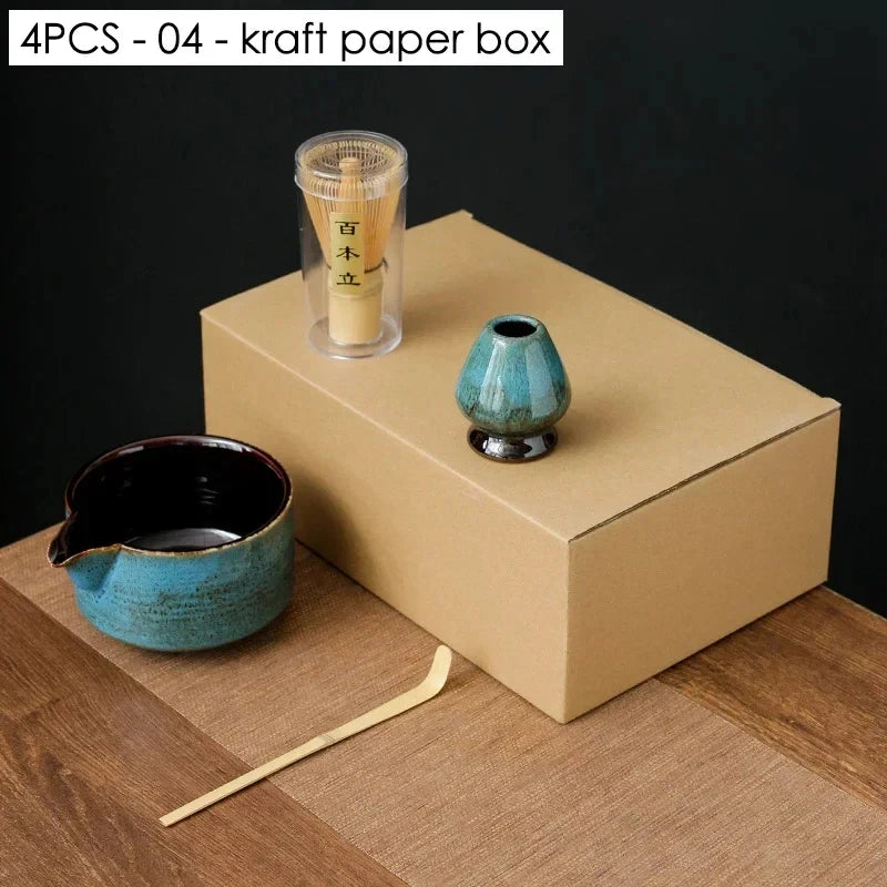 4/6/7PCS Japanese Matcha Blender Set with Bamboo Whisk Matcha Brush Teaspoon Kiln for Beverage Shop DIY Tea-Making Tools