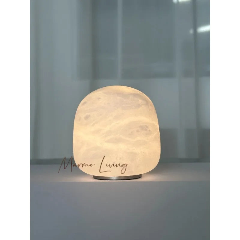 Modern simple 100% natural marble round marble charging table lamp living room designer small apartment decorative lamp