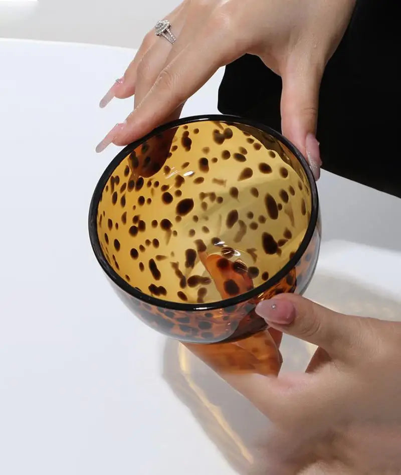 Amber Leopard Print Cup Salad Bowl Dessert Bowl Glass Bowl Glassware Handmade Egg Shape Water Teacup Wine Goblet Beer Mug