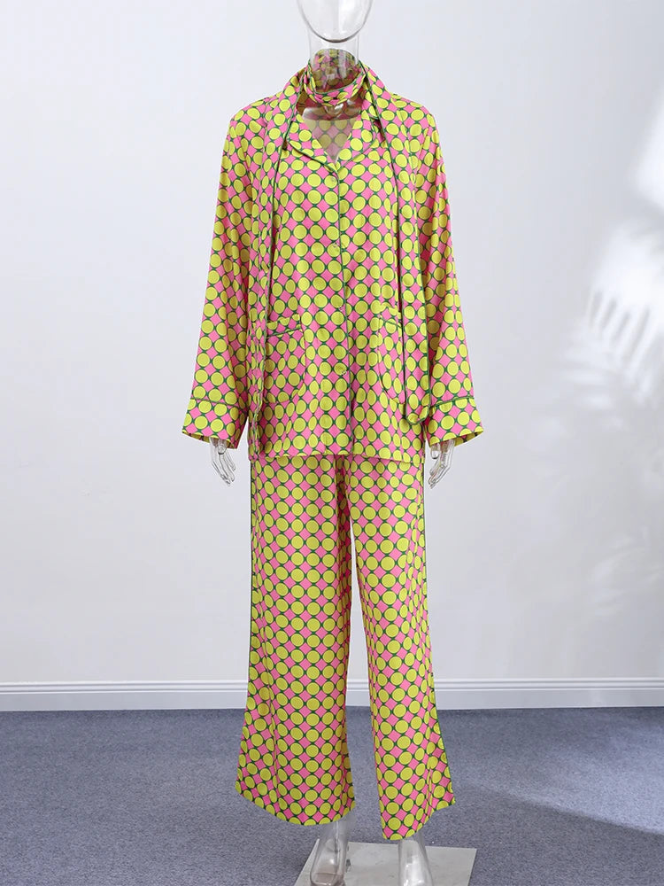 Vacation Geometric Printed Loose Pants Set