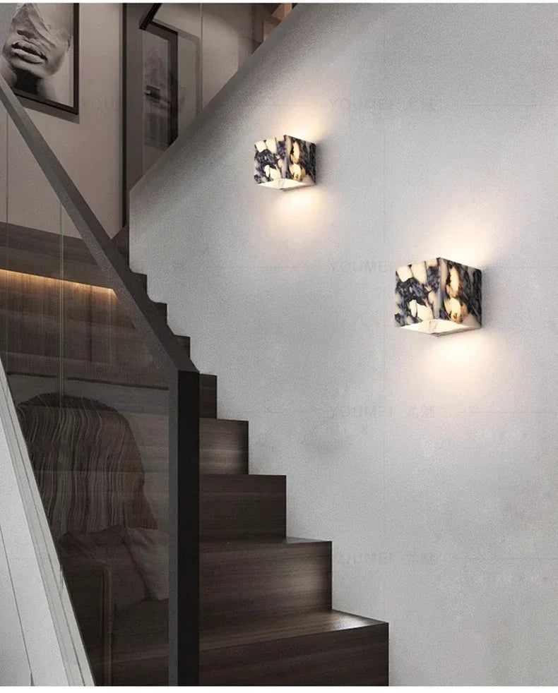Nordic Italian Marble Lamp Indoor Background Wall Light Purple Pure Natural Stone Entrance Hallway Home Decor Lighting Fixtures