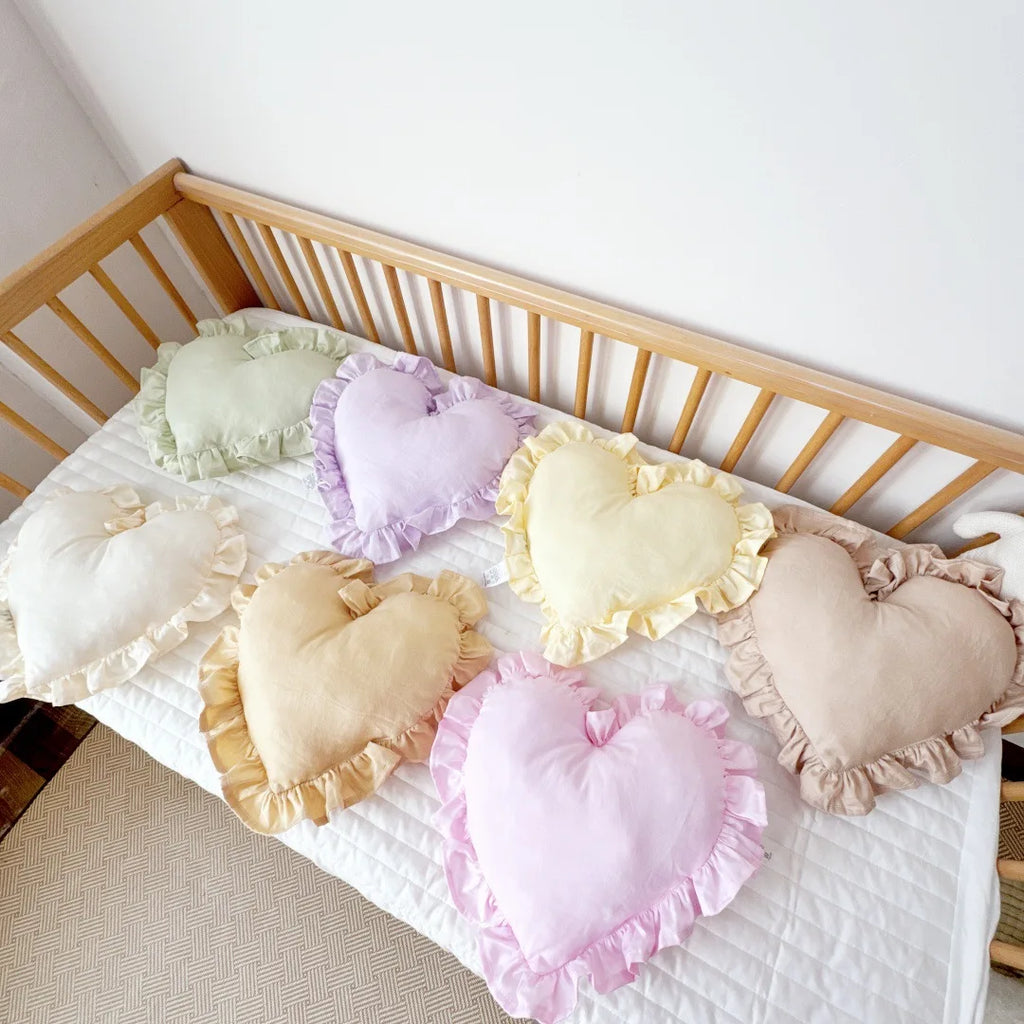 Personalized Customized Lovely Heart Cushion Pillows Ruffled Love Heart Shape Sofa Cushion Pillow Kids Room Baby Shower Gifts