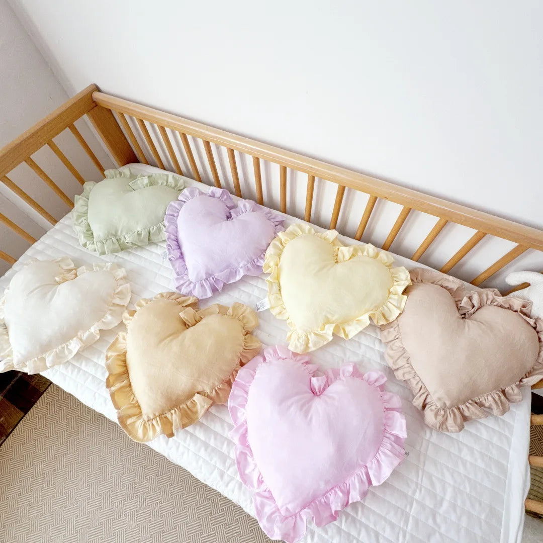 Personalized Customized Lovely Heart Cushion Pillows Ruffled Love Heart Shape Sofa Cushion Pillow Kids Room Baby Shower Gifts
