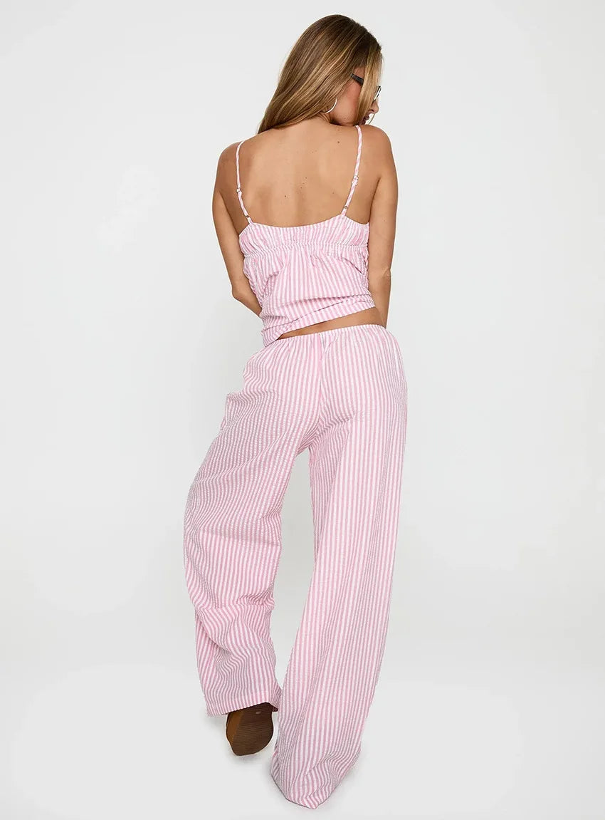 Striped Halter Top Pajama Set