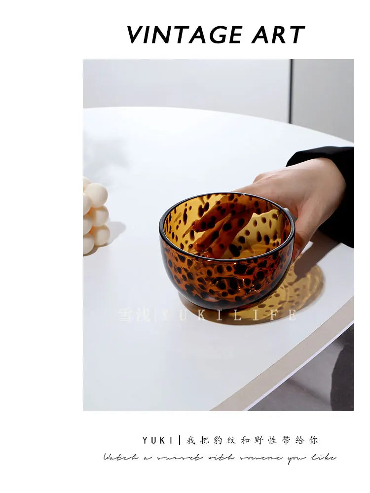 Amber Leopard Print Cup Salad Bowl Dessert Bowl Glass Bowl Glassware Handmade Egg Shape Water Teacup Wine Goblet Beer Mug