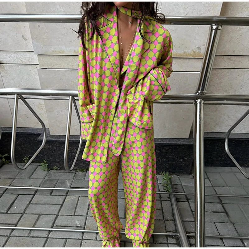 Vacation Geometric Printed Loose Pants Set